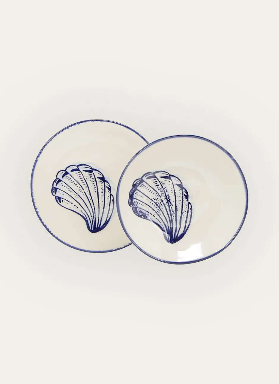 ASSIETTE CREUSE EN GRÈS - MOTIF MOULE CREME/BLEU
