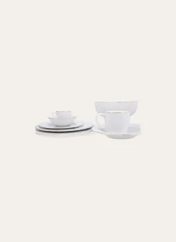 ASSIETTE À DESSERT EN PORCELAINE AVEC LISERÉ DORÉ BLANC