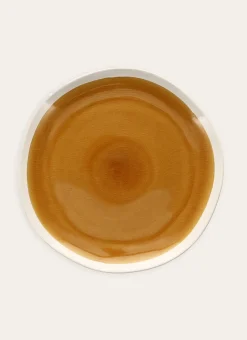 ASSIETTE PLATE EN GRÈS RÉACTIF JAUNE