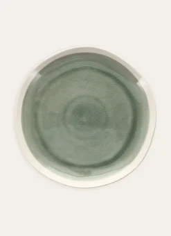 ASSIETTE PLATE EN GRÈS RÉACTIF VERT DE GRIS