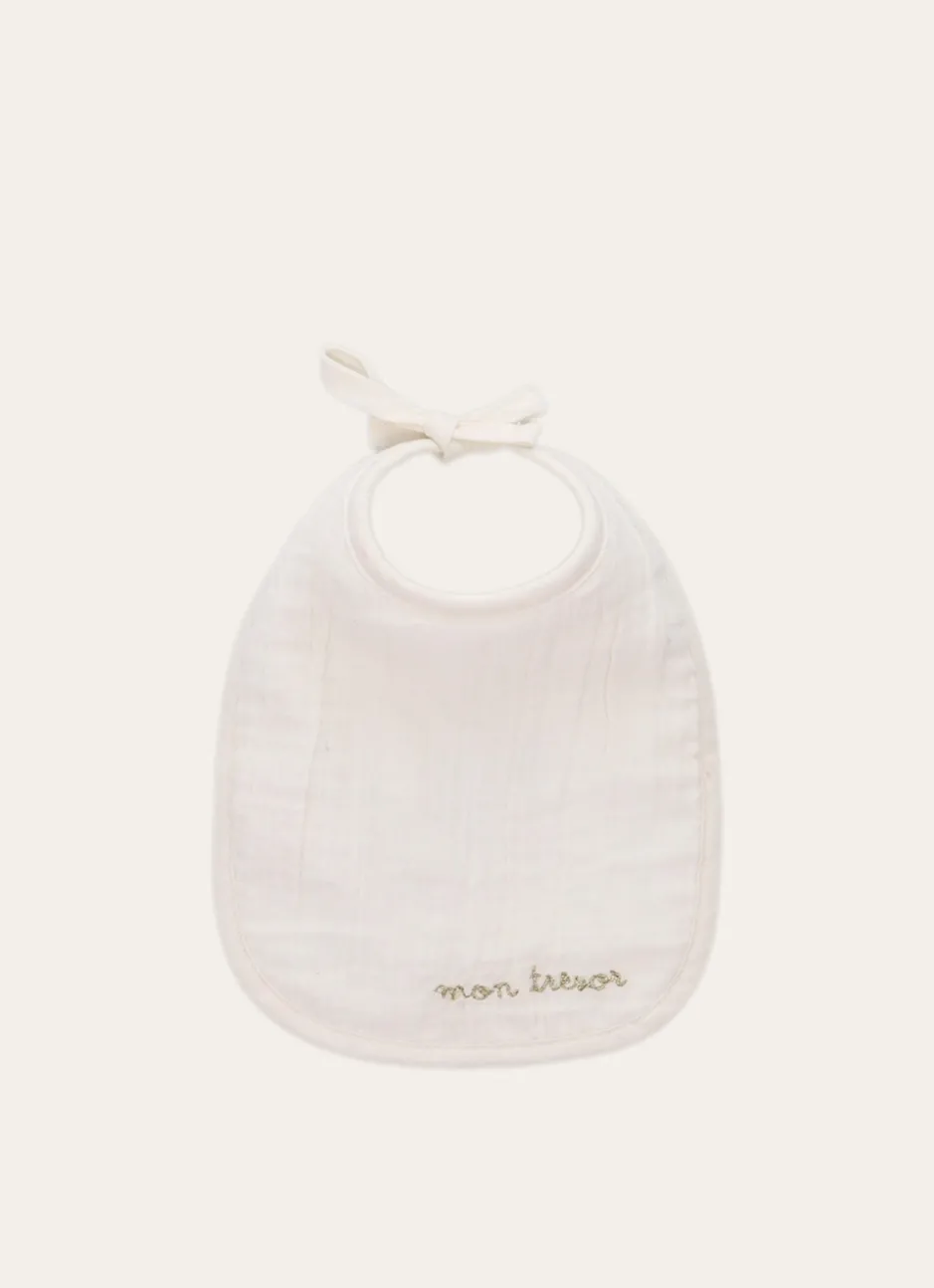 BAVOIR EN GAZE DE COTON AVEC BRODERIE ÉCRU