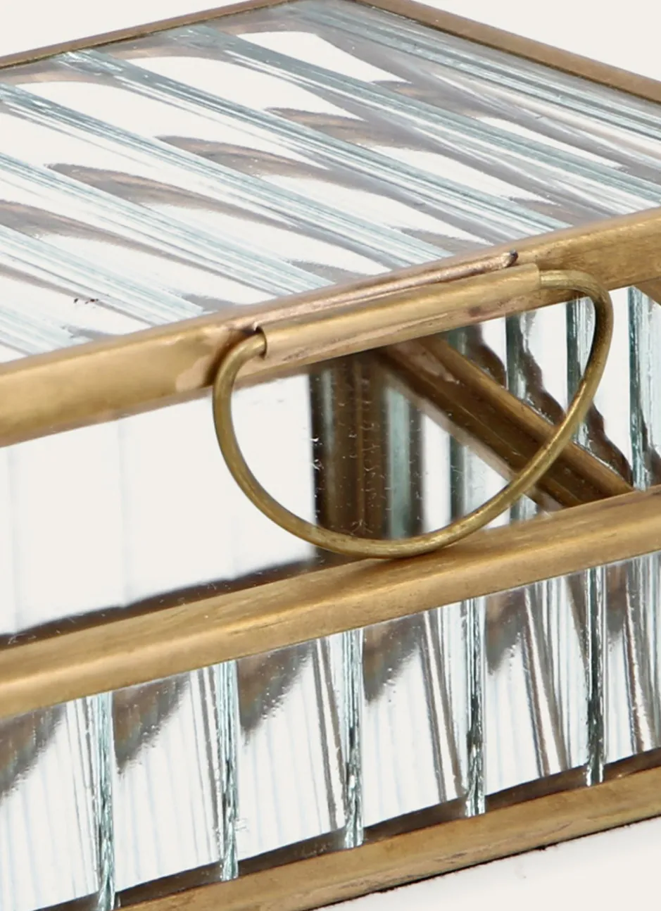 BOITE À BIJOUX EN VERRE STRIÉ (GM) TRANSPARENT/ OR
