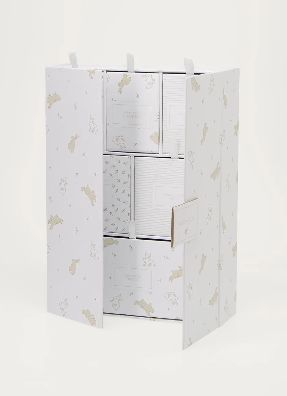 BOÎTE DE RANGEMENT MOTIF LAPINS ECRU