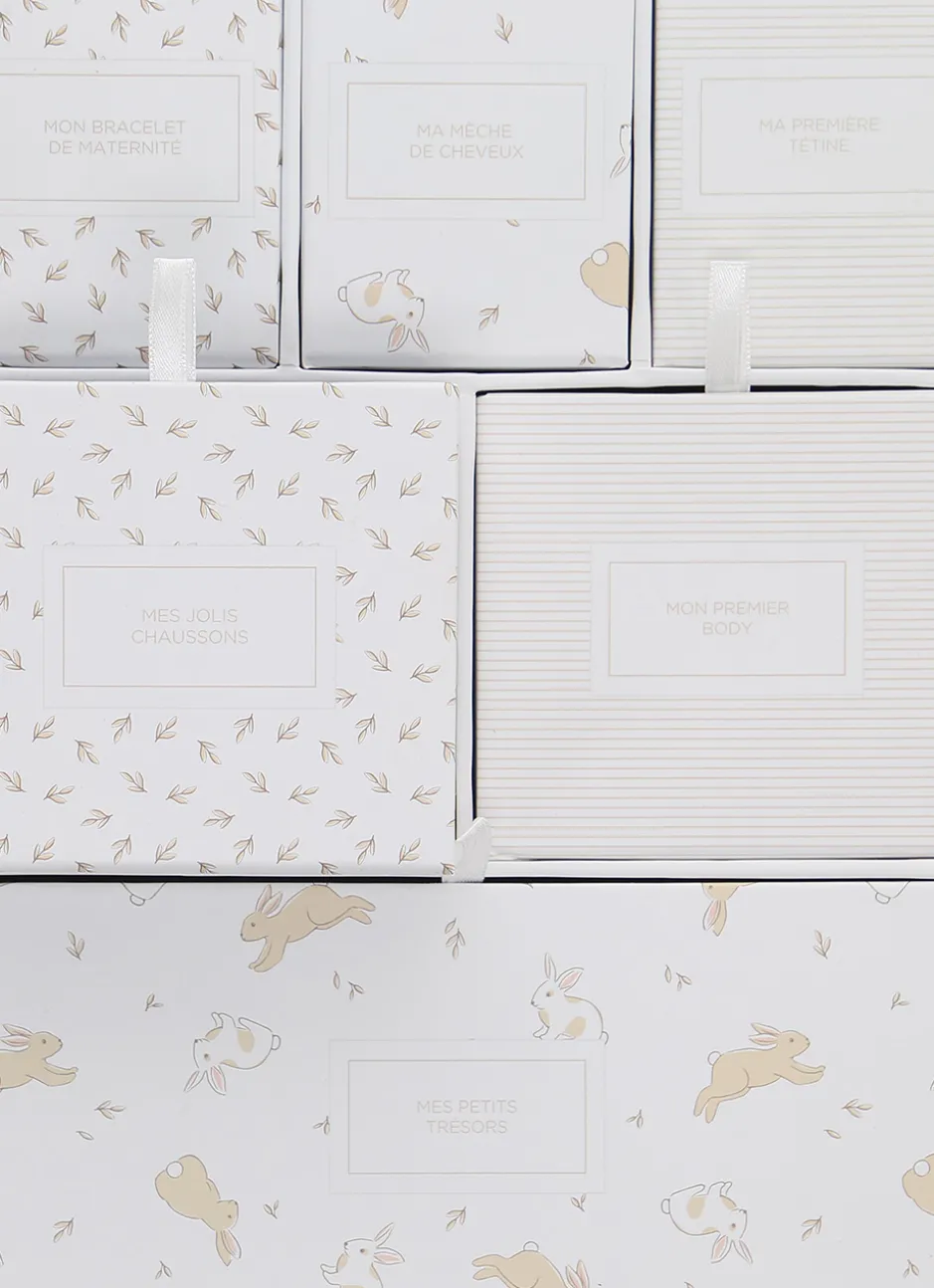 BOÎTE DE RANGEMENT MOTIF LAPINS ECRU