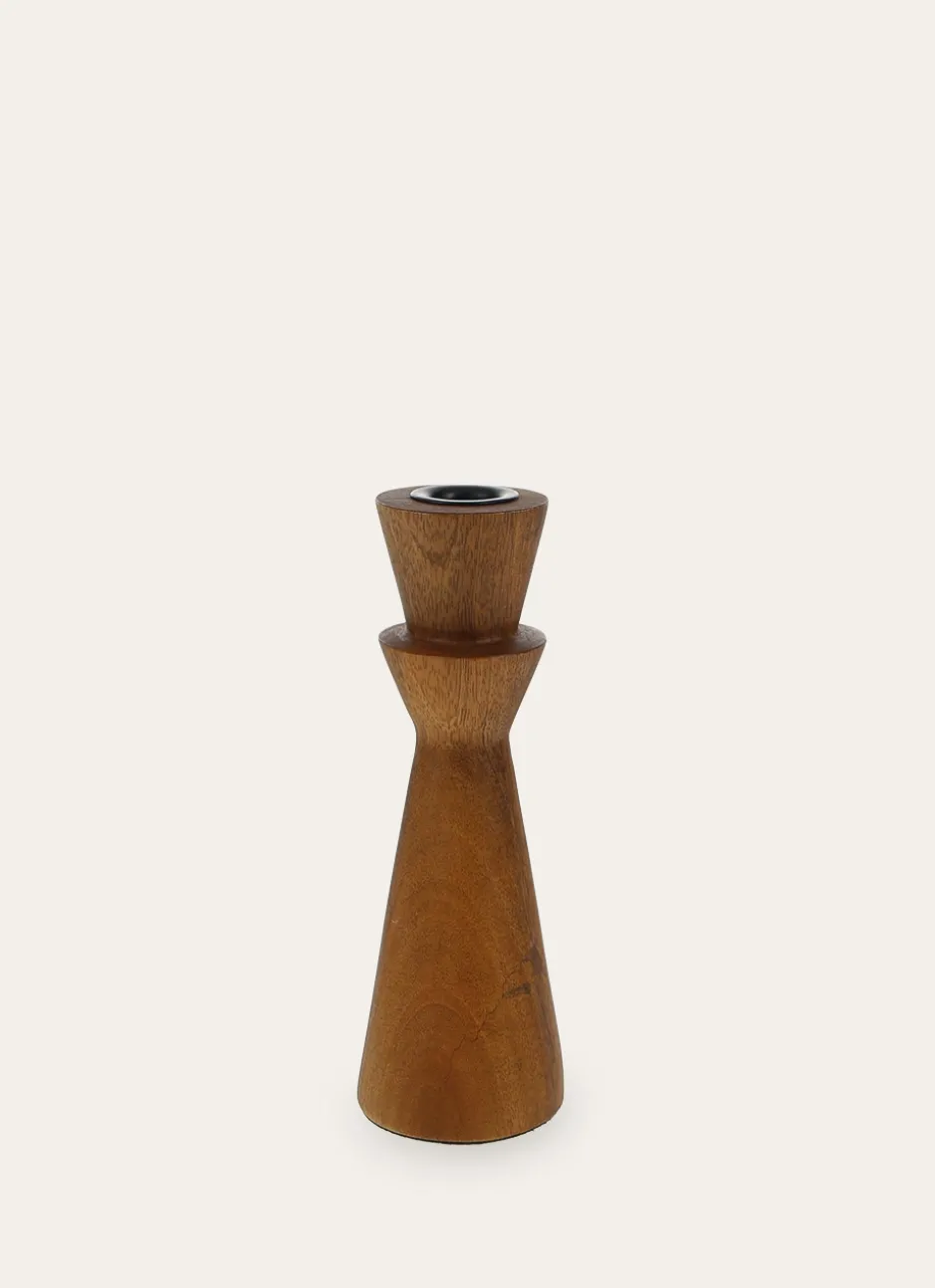 BOUGEOIR EN BOIS DE MANGUIER POUR BOUGIE FLAMBEAU MARRON
