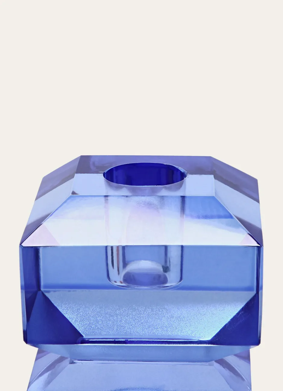 BOUGEOIR EN CRISTAL BLEU