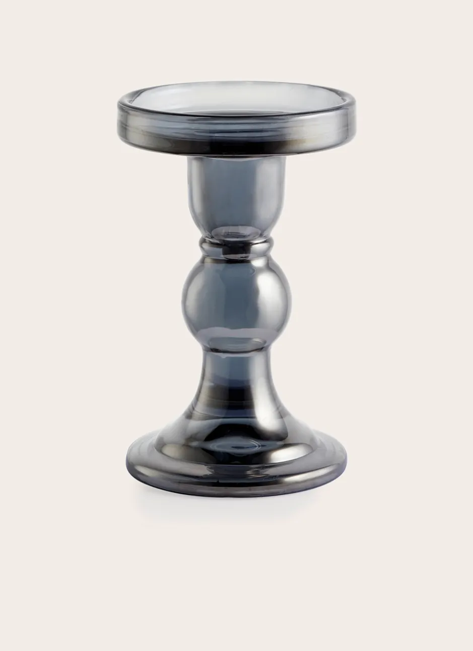 BOUGEOIR EN VERRE TRANSPARENT GRIS