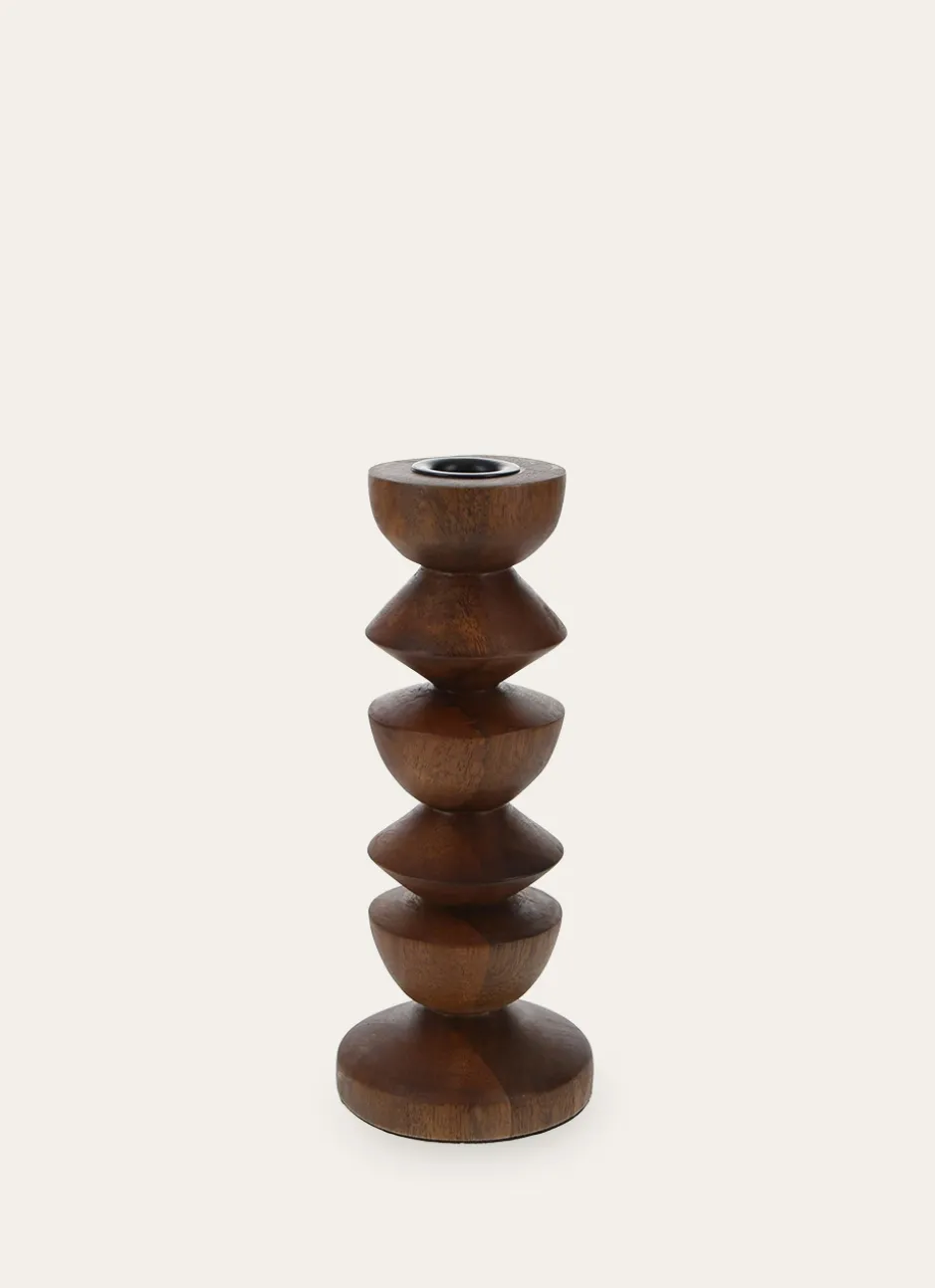 BOUGEOIR TOTEM EN BOIS POUR BOUGIE FLAMBEAU MARRON FONCE