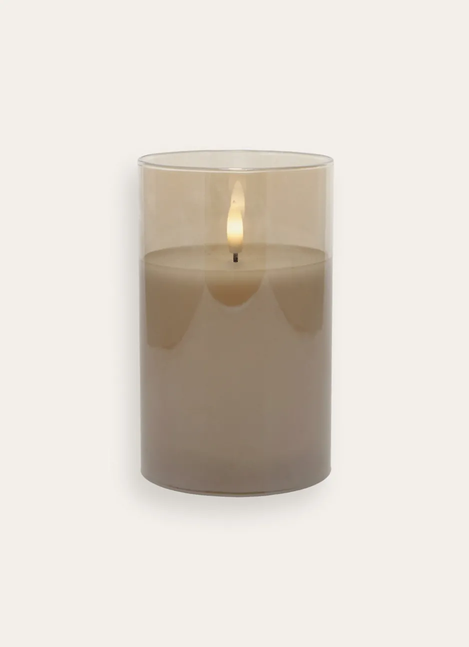 BOUGIE LED AVEC PHOTOPHORE EN VERRE BEIGE TRANSPARENT