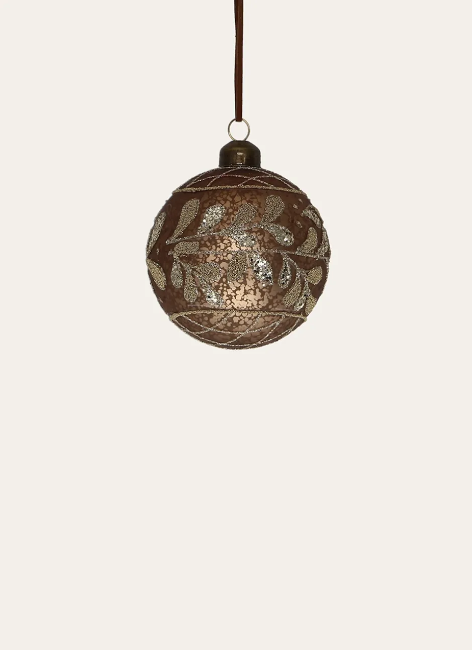 BOULE EN VERRE FEUILLES ET CARREAUX PÉCAN