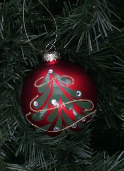 BOULE EN VERRE SAPIN ET GUIRLANDE AVEC STRASS RUBIS