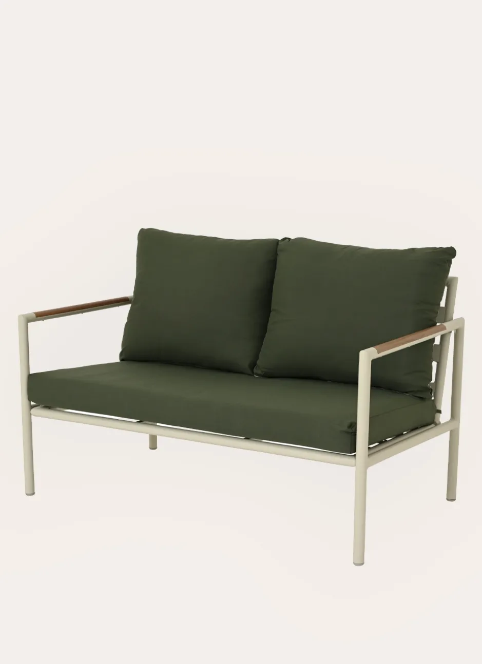 CANAPÉ D'EXTÉRIEUR 2 PLACES EN ALUMINIUM VERT/BEIGE