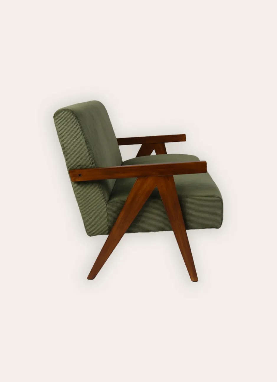 CANAPÉ EN VELOURS COTELÉ AVEC STRUCTURE EN BOIS vert