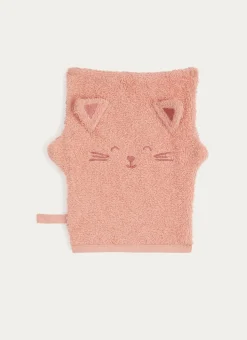 CAPE DE BAIN ET GANT DE TOILETTE EN ÉPONGE CHATON ROSE