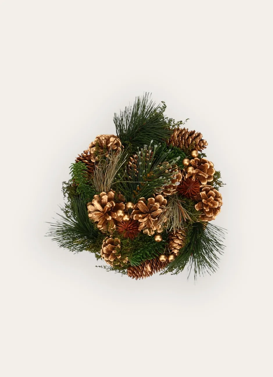 CENTRE DE TABLE AVEC BAIES ET POMMES DE PIN DORÉES MULTICOLORE
