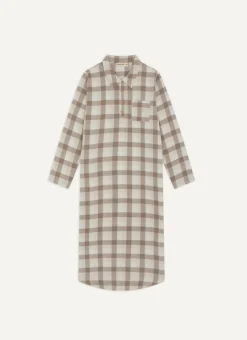 CHEMISE DE NUIT À CARREAUX EN COTON FLANELLE LOVE BEIGE CLAIR