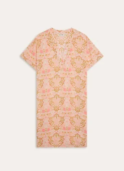 CHEMISE DE NUIT COL V IMPRIMÉ FLORAL INDIEN ROSE