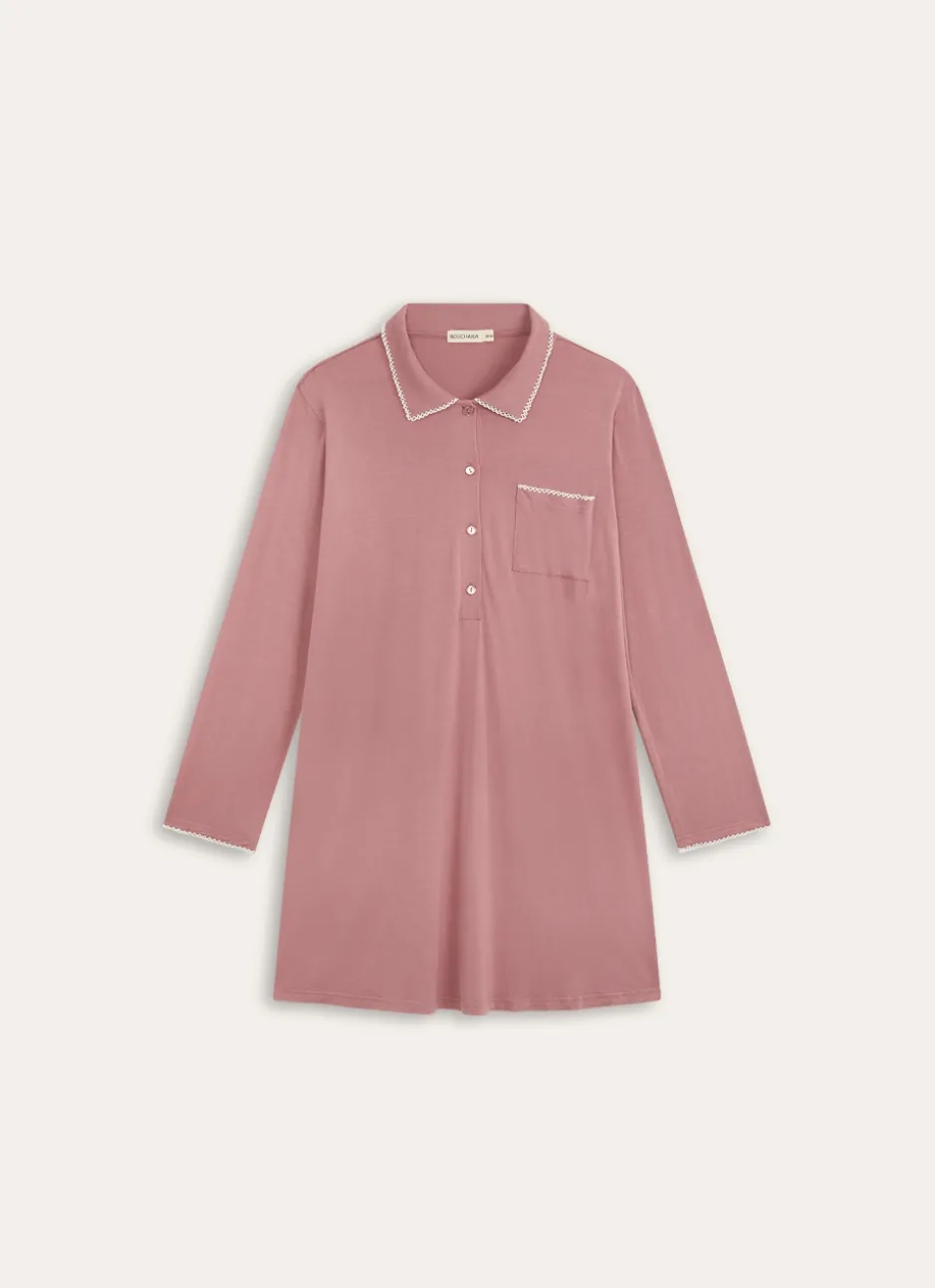 CHEMISE DE NUIT MANCHES LONGUES RIZIA ROSE