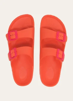 CLAQUETTES EN PLASTIQUE À DOUBLE BOUCLES CORAIL