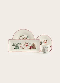 COFFRET 4 ASSIETTES À DESSERT EN PORCELAINE WINTER ROUGE