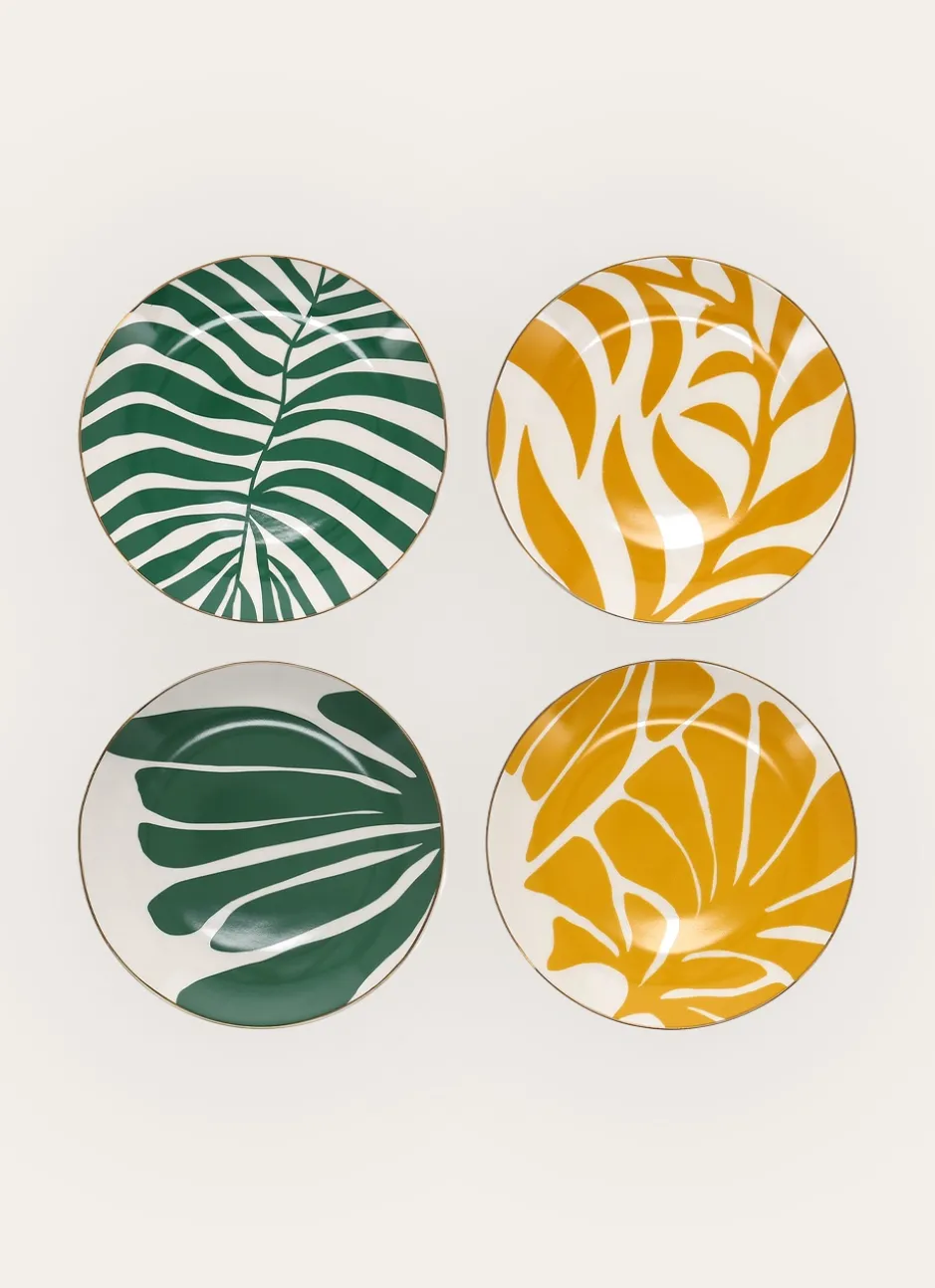 COFFRET DE 4 ASSIETTES À DESSERT AVEC FILET OR VERT / JAUNE