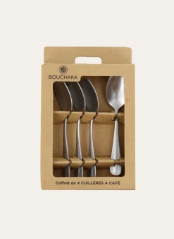 COFFRET DE 4 CUILLÈRES À CAFÉ RÉTRO ARGENT