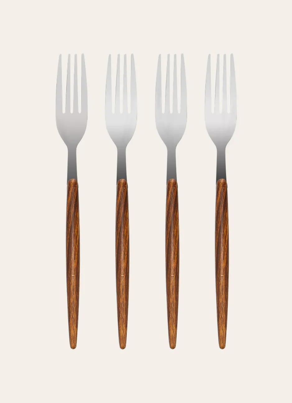 COFFRET DE 4 FOURCHETTES ARGENTÉ & BOIS