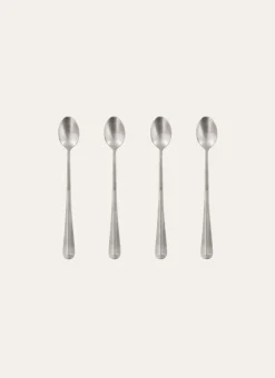 COFFRET DE 4 GRANDE CUILLÈRES À THÉ EN ACIER RÉTRO ARGENT