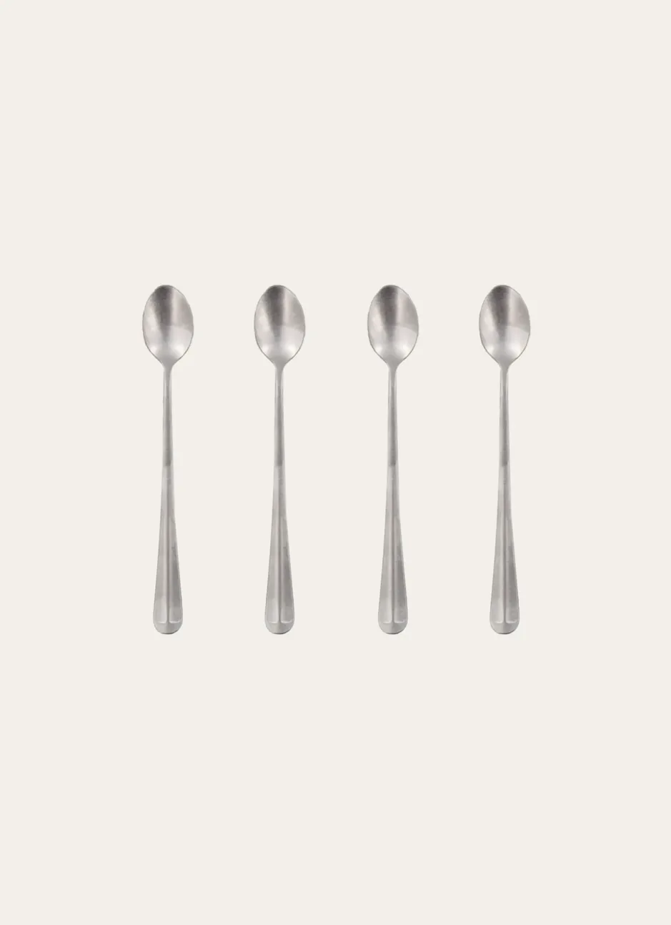 COFFRET DE 4 GRANDE CUILLÈRES À THÉ EN ACIER RÉTRO ARGENT