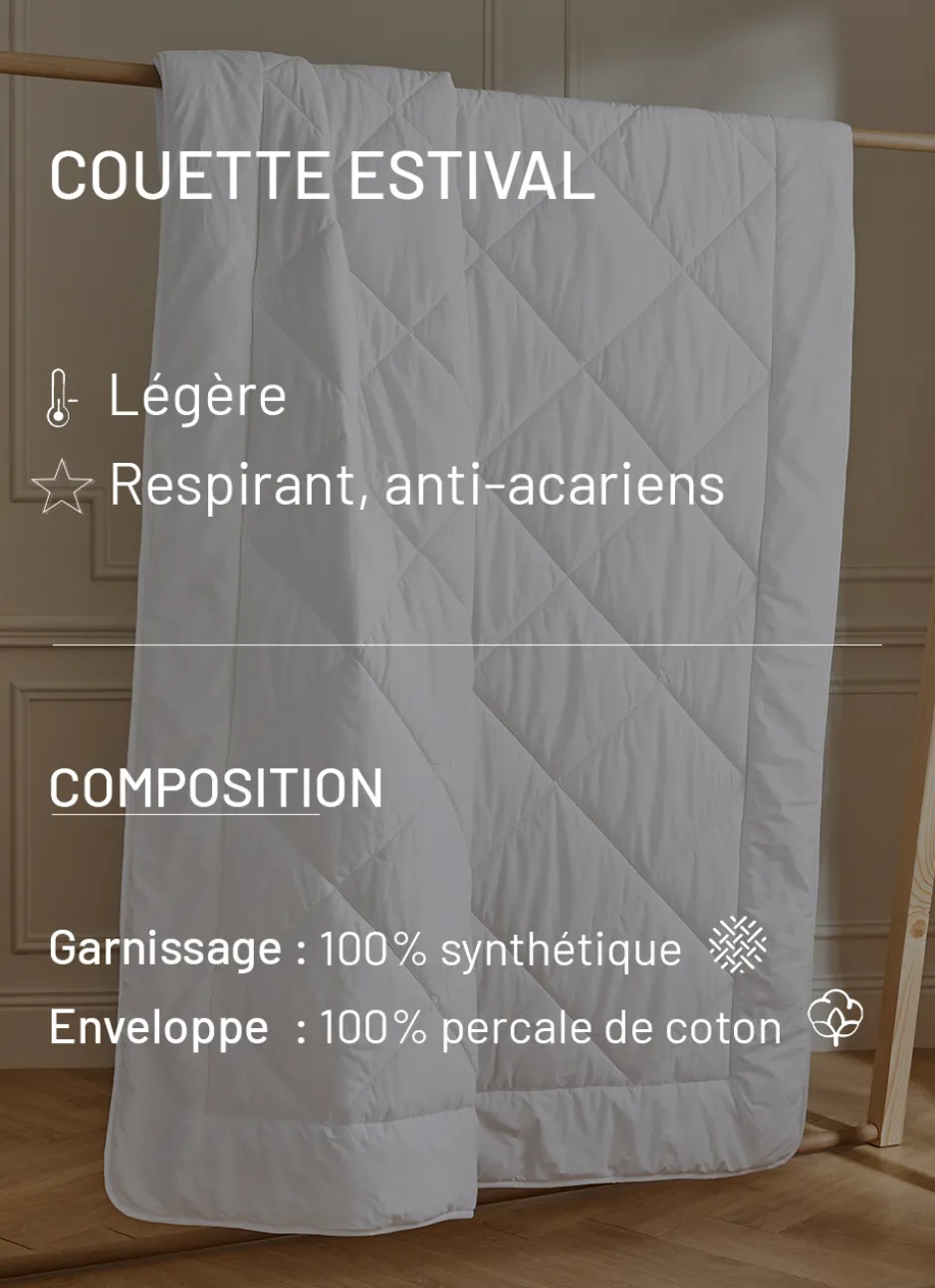 COUETTE ESTIVALE LÉGÈRE EN PERCALE DE COTON - 200G BLANC