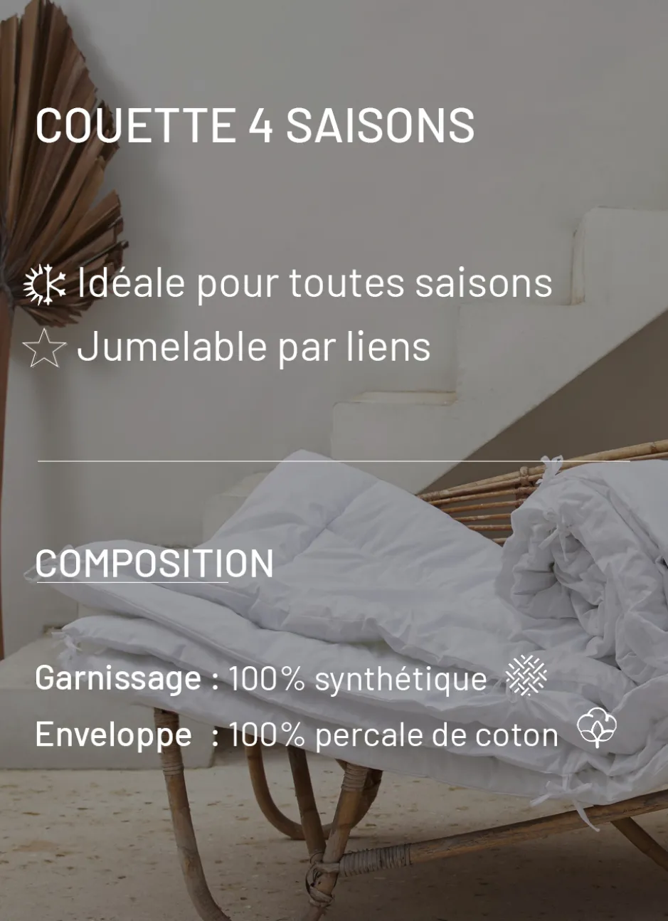 COUETTE 4 SAISONS EN PERCALE DE COTON 175/300 GR BLANC