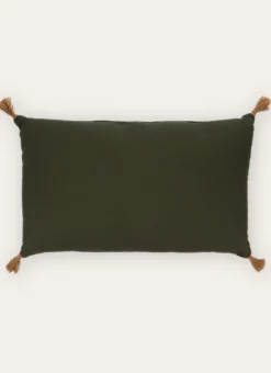 COUSSIN EN COTON UNI AVEC POMPONS EN JUTE KAKI