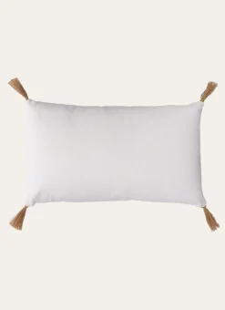 COUSSIN EN COTON UNI AVEC POMPONS EN JUTE ARGILE