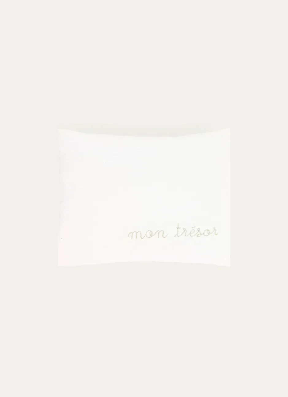 COUSSIN EN GAZE DE COTON BRODERIE FIL DORÉ BLANC