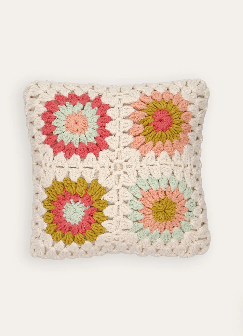 COUSSIN EN TRICOT EN FORME DE FLEUR MULTICOLORE