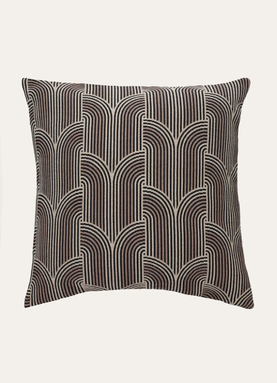 COUSSIN JACQUARD EN VELOURS CHENILLE NATUREL/NOIR