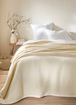 COUVERTURE EN PURE LAINE VIERGE DOUBLE FACE ÉCRU