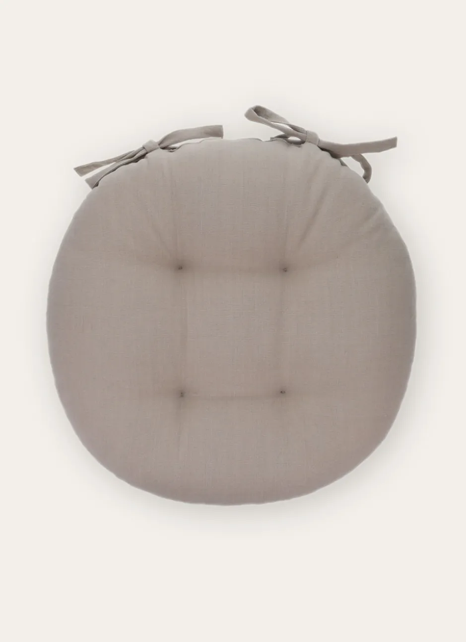 DESSUS DE CHAISE ROND EN COTON AVEC LIENS À NOUER GRIS CLAIR