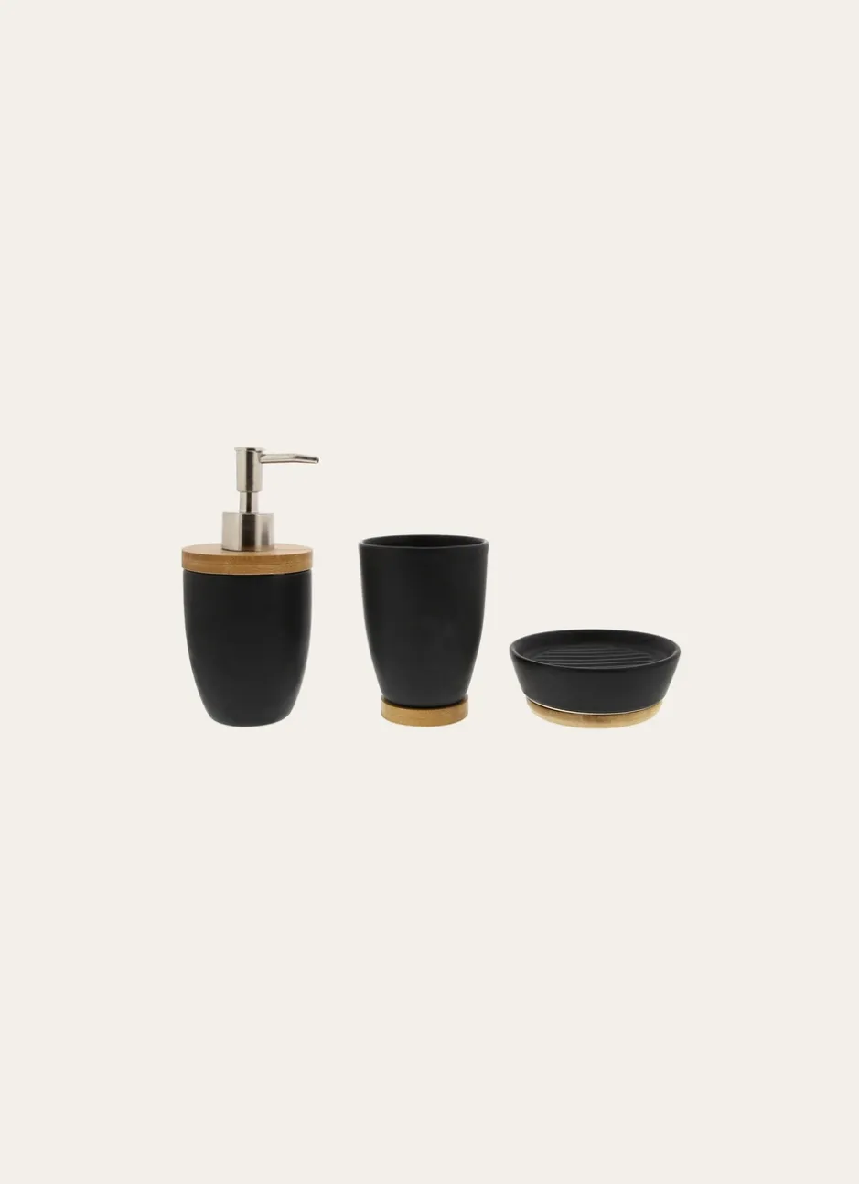 DISTRIBUTEUR DE SAVON EN GRÈS ET BAMBOU NOIR/BAMBOU
