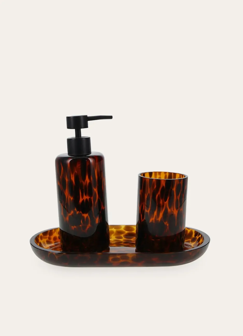 DISTRIBUTEUR DE SAVON EN VERRE MOTIF LÉOPARD BRUN