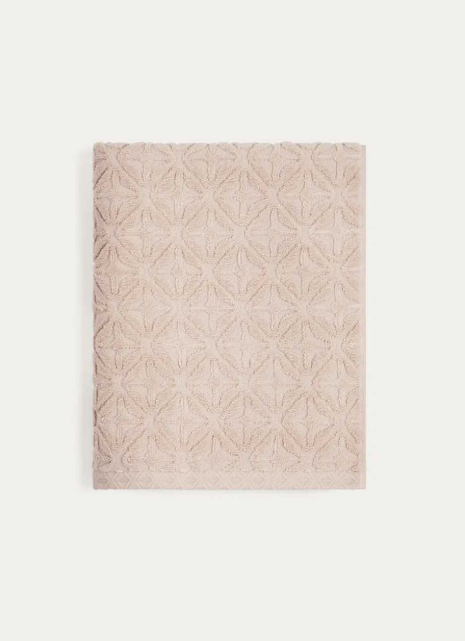 DRAP DE BAIN EN VELOURS JULIAN MOTIF GÉOMÉTRIQUE BEIGE
