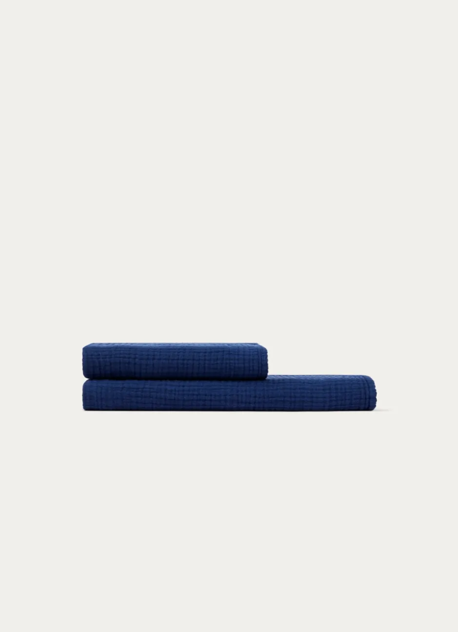 DRAP DE BAIN UNI EN GAZE DE COTON ODYSSÉE BLEU MARINE