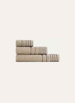 DRAP DE DOUCHE EN COTON DÉTAILS POINTS BEIGE