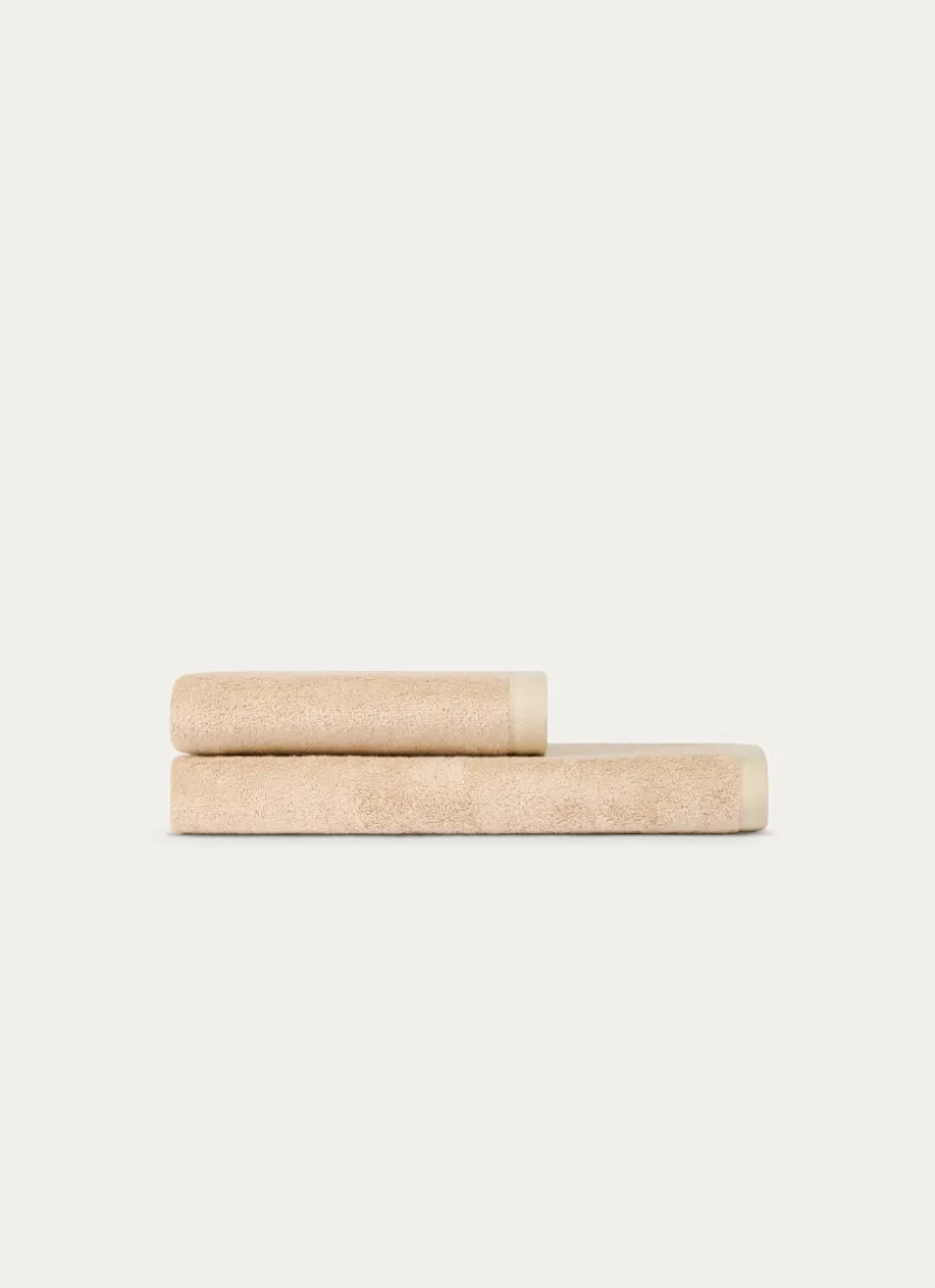DRAP DE DOUCHE EN COTON ET SOIE AGNES BEIGE FONCE