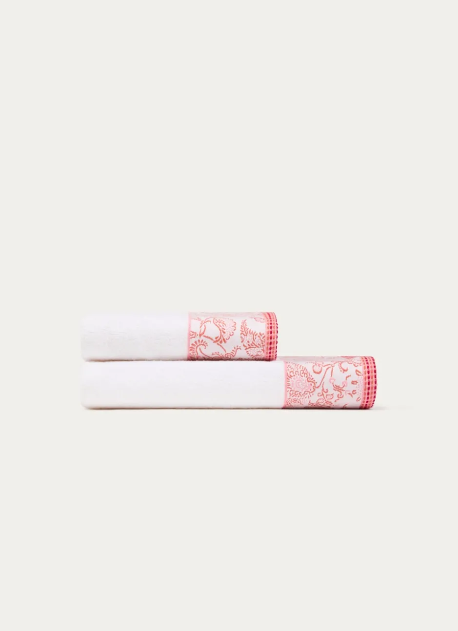 DRAP DE DOUCHE EN JACQUARD MOTIF FLORAL ÉCRU/ROSE