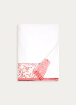 DRAP DE DOUCHE EN JACQUARD MOTIF FLORAL ÉCRU/ROSE