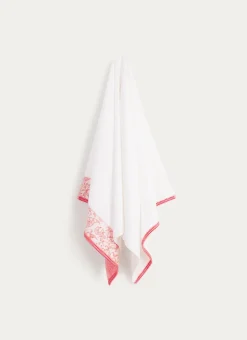 DRAP DE DOUCHE EN JACQUARD MOTIF FLORAL ÉCRU/ROSE