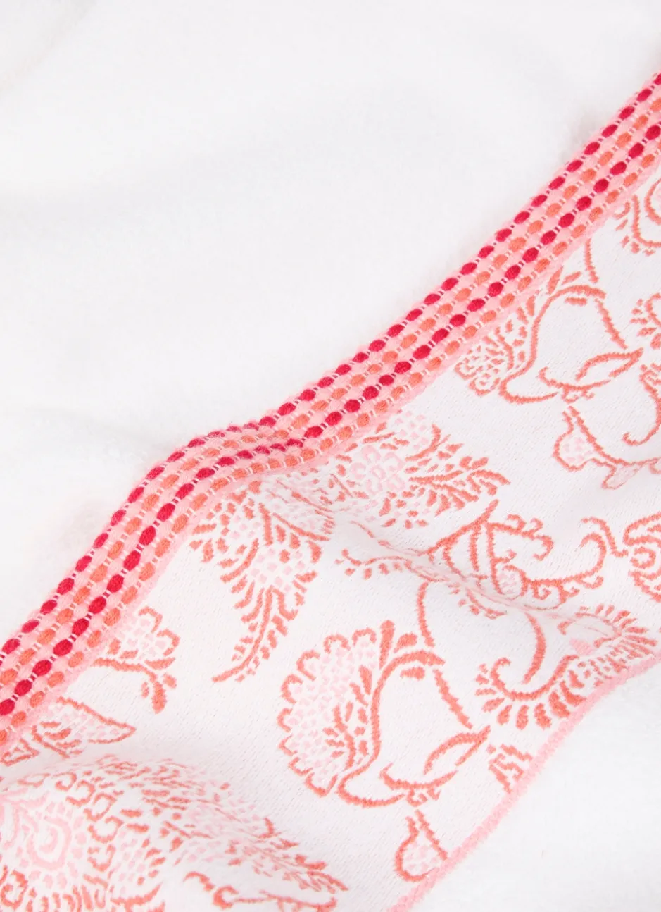 DRAP DE DOUCHE EN JACQUARD MOTIF FLORAL ÉCRU/ROSE