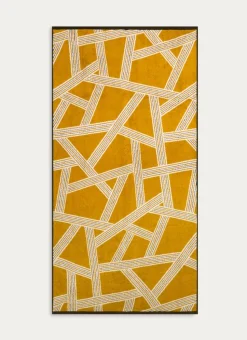 DRAP DE DOUCHE JACQUARD MOTIFS GÉOMÉTRIQUES JAUNE OCRE