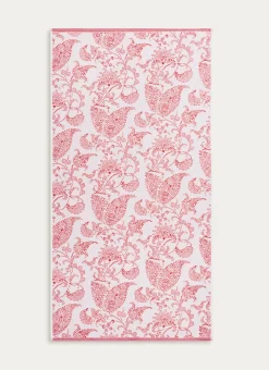 DRAP DE DOUCHE JACQUARD MOTIF FLORAL ORIANE ÉCRU / CORAIL